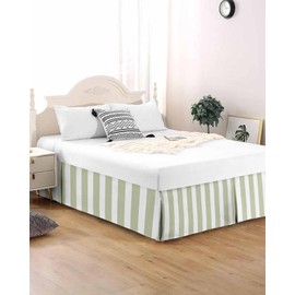 Sage Green Stripes Bed Skirt King Size 16 Inch Drop with Split Corners, Dust Ruffled Pleated Bed Skirts Wrap Around Tailored Bed Skirt Valance for Bedroom Farmhouse White Simple Vertical Striped