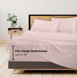 ROYALE LINENS - 4 Piece Queen Bed Sheet - Soft Brushed Microfiber 1800 Bedding Set - 1 Fitted Sheet, 1 Flat Sheet, 2 Pillow case - Wrinkle & Fade Resistant Luxury Queen Size Sheet Set (Pink, Queen)