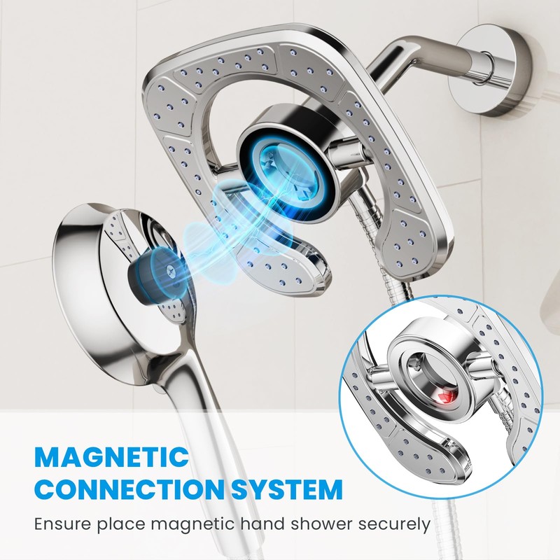High Pressure Shower Heads, 7.2Inch 2 in 1 Rainfall Shower