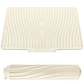 Teenyyou Extra Large Silicone Dish Drying Mat For Kitchen Counter Drying Pad 23.6 x 19 Inch Rubber Dish Drainer Mat with Drain Lip for Sink Drawer Liner(Beige)