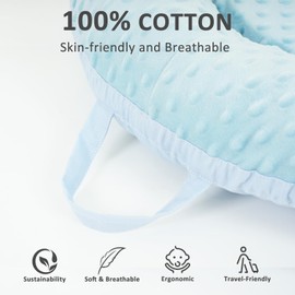 Baby Lounger – Baby Lounger Pillow for Newborn|Soft & Breathable Newborn Nest for Infants 0-24 Months|Organic Cotton Baby Pillow for Tummy Time|Playtime & Travel, Newborn Babies Essential Gift (Blue)