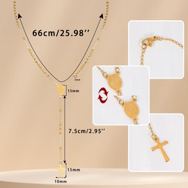 Manfnee Rosary Necklace for men and women Medal & Cross Religious Stainless Steel Praying Rosary Necklace