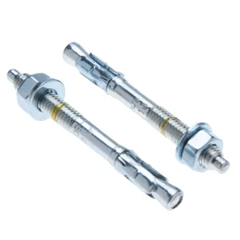 M12 Heavy-Duty Concrete Anchor 12 mm x 110 mm Through Bolt for 10 mm Thickness Fixture, Threaded Stud Screw, Galvanized Wedge Anchor with Washer, Nut, Depth Marking, and Expansion Cone, Pack of 4