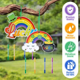 NeusWonder St. Patrick's Day Craft Shamrock Wind Chime Kit Irish Lucky Crafts Make Your Own Shamrock Lucky Gifts, DIY Saint Patty's Day Decoration for Irish Activity Party Supplies Wind Chime Arts