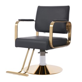 360° Rotating Salon Hydraulic Barber Chair, Adjustable Height with PU Cushion, Heavy-Duty Footrest 440 lbs Shampoo Chair, Stylist Swivel Styling Chair for Hair Salon, Beauty Spa, Barber Shop (Gold)