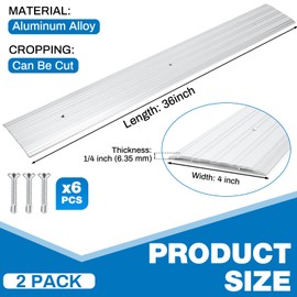 Tandefio 2 Pcs 4" x 1/4" x 36" Aluminum Door Threshold Door Saddle Commercial Flat-profile for Interior Exterior Fluted Doorway Floor Transition Seal Strip Accessibility Free Fire Weatherproof, Silver