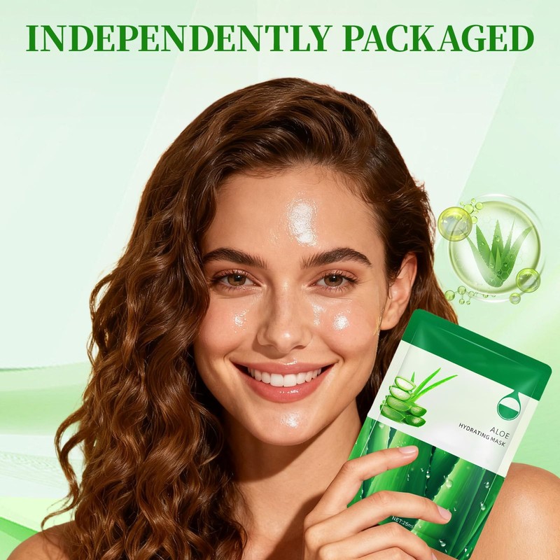 atnayo 10 Pcs Aloe Vera Moisturizing Face Mask, Skincare Hydrating