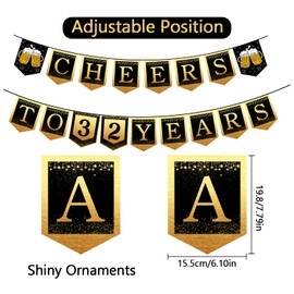 32nd Happy Birthday Banner, 32 Year Old Birthday Decorations for Women or Men, Amazing Party Bunting Decoration, Hanging Decor for Her or Him