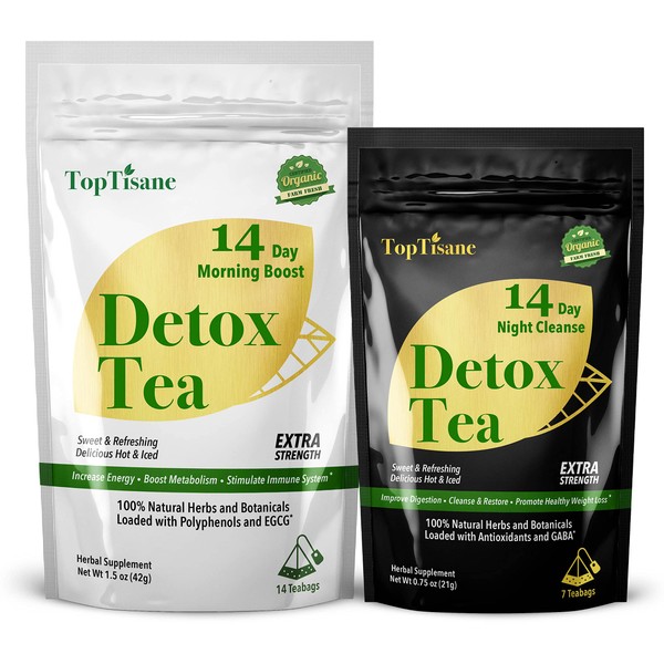 TOPTISANE 14 Day Detox Cleanse Tea for Belly Fat, Herbal Tea for Metabolism, 1 Morning Tea (14 Bags) 1 Night Tea (7 Bags), Body Cleanse for Women