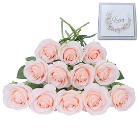 LVEFIT Artificial Rose Flower Artificial Flowers Flower with Long Stem Silk Roses Bouquet for Wedding Bridal Shower Party Home Decoration (Blush, 12 Pcs)