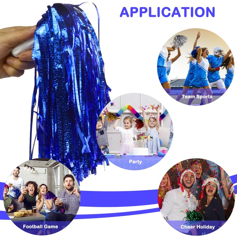 Lovecheer 12PCS Blue Pom Poms Cheerleading Fluffy Metallic Cheer Pom