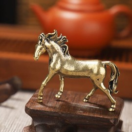 Ximimark 1 PCS Pure Copper 12 Zodiac Solid Horse Feng Shui Ornaments Vintage Bronze Running Horses Statue Miniatures Figurines Desk Decorations