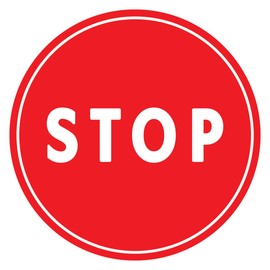 Stop Label Sign Stickers (Pack of 5 Stickers), 4”x4”, Decals for Windows, Car, Boxes, Containers, Technological Equipments, Indoor and Outdoor Use