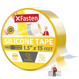 XFasten Self-fusing Silicone Tape Pro, Yellow, 1.5-Inch x 15-Feet, 30mils Non-Adhesive Thick Silicone Repair Tape for Leaky Pipe Drain, Tool Grip, Electrical Wires, PVC Pipe Leak, and Water Sealing