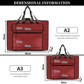 YushengTai Drawing Bag Transport Bag for Drawing Board, Waterproof Drawing Bag, Multifunctional Drawing Bag, Drawing Folder, Art Folder with Side Pocket for Art Utensils, red, leisure