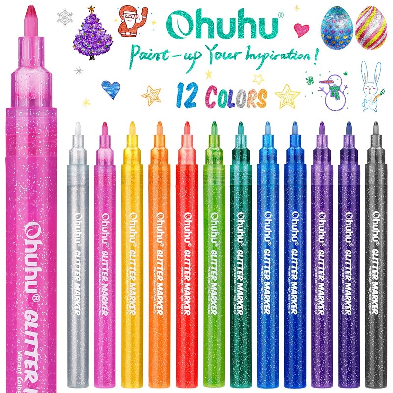 Ohuhu Stamper Washable Markers 12 Colors & Glitter Markers