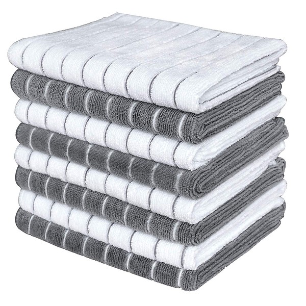 Microfiber Dish Towels - 8 Pack (Stripe Designed Gray and