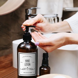 Waterproof Bottle Label Sticker Soap Dispenser Sticker for Bathroom Lotion Shampoo Bottle 9.5 x 8 cm Pack of 24 White