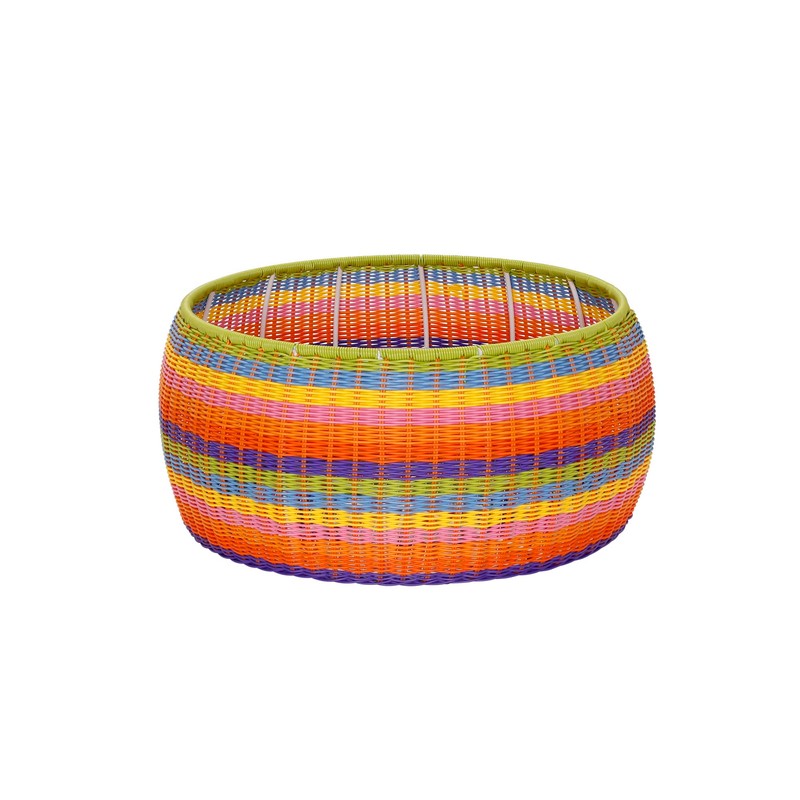 Household Essentials Handwoven Resin Storage Stool Ottoman, Multicolor