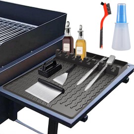 QinSuiKai Griddle Mat BBQ Grill Accessories Tools for Blackstone, Side Shelf Mat Grill Pad for Weber Grill Kitchen Counter Silicone Spatula Mat with Drip Pad for Kitchen, Cooking, Countertop(Black)