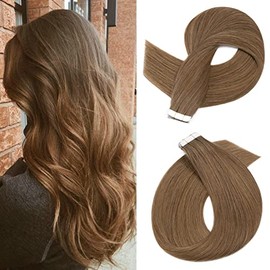 24inch Tape in Hair Extensions Human Hair 20 PCS 2.5g/pc 100% Real Natural Remy Hair Skin Weft Extension #06 Light Brown