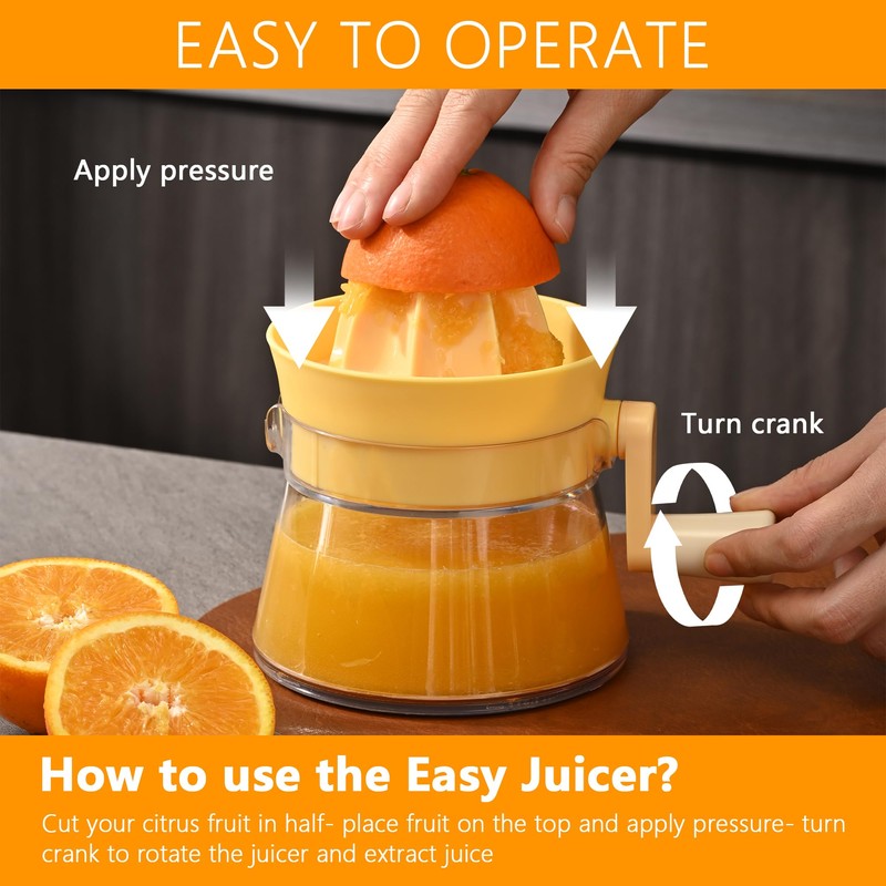 Simple Juicer, Multi-Function Hand Crank Juicer, 2 Cup Capacity, Stable