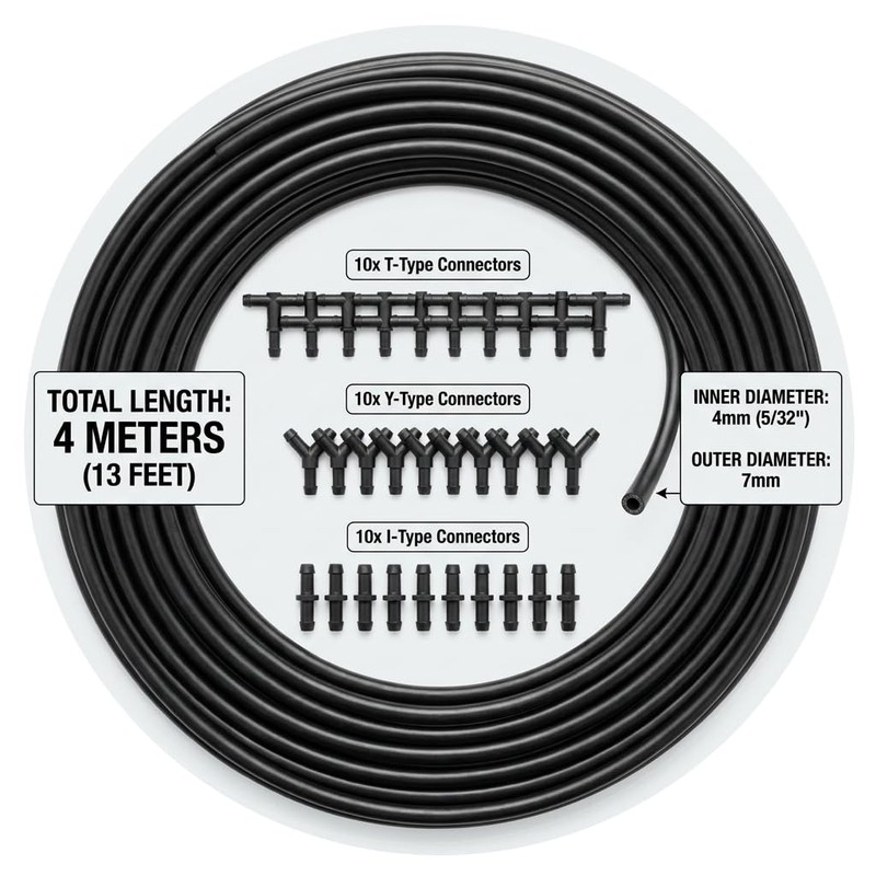 25FT Windshield Washer Hose Kit, 5/32" (4mm) ID Thickened 3mm