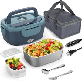 Electric Lunch Box Food Heater 80W Heated Lunch Box for Adults 12V 24V 110V 220V Portable Food Warmer LunchBox Lonchera Eléctrica Portátil for Car Truck Work Driver Christmas White Elephant Gift