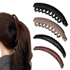 HABNI 4er Set Bananen-Haarklammern, Dekorative Haarschmuck-Spangen für langes Haar mit Extra-Halt, Hautfreundlicher Kunststoff und Alltagstauglich, Schwarz und Braun