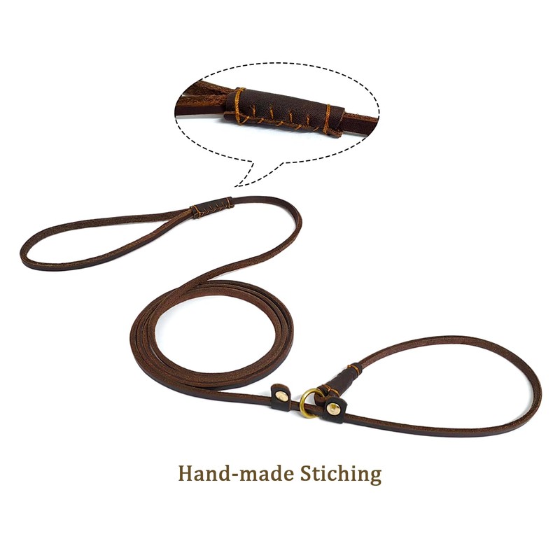 LWBMG Real Leather Slip Lead Dog Leash, Thin Lightweight Adjustable