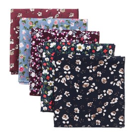 GHTIYLP 5 Pcs Floral Cotton Pocket Squares for Men, Flower Men's Handkerchiefs for Wedding Groom Party Daily (Style 02-5pcs)