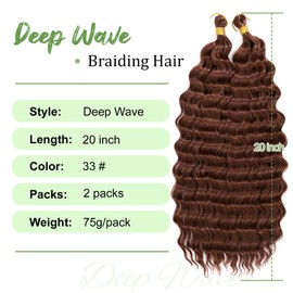 Eerya Long Curly Braiding Hair 20 Inch 2 Packs Deep Ocean Wave Crochet Hair for Black Women Deep Wave Braiding Hair for Boho Braids（20 inch, #33）