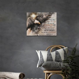 Christian Eagle Wall Art Bald Eagle Cross Pictures Wall Decor Inspirational Quotes Bible Verse Painting Canvas Prints Modern Home Artwork Decoration for Bedroom Bathroom Living Room 16"x12"