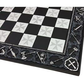 HPL 17" Medieval Times Maltese Cross Chess Board Black and Silver with 1 5/8" Squares