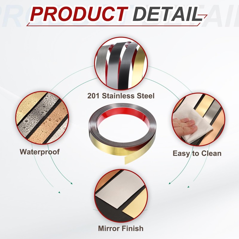 MECCANIXITY Gold Trim Peel and Stick, Self Adhesive Mirror Trim
