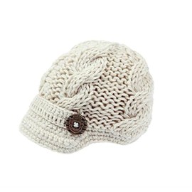 zefen Baby Boys Crochet Knit Newsboy cap Photography Brim Buttons Hat Small Ivory