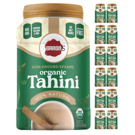 Baron's USDA Organic Tahini Pure Sesame Paste | 12 x 16 oz Jars | Rich Creamy Spread for Hummus, Dips, Sauces | Kosher, Vegan, Keto friendly, Non-GMO, Gluten-Free, No Peanuts | Ground Seeds Tahina