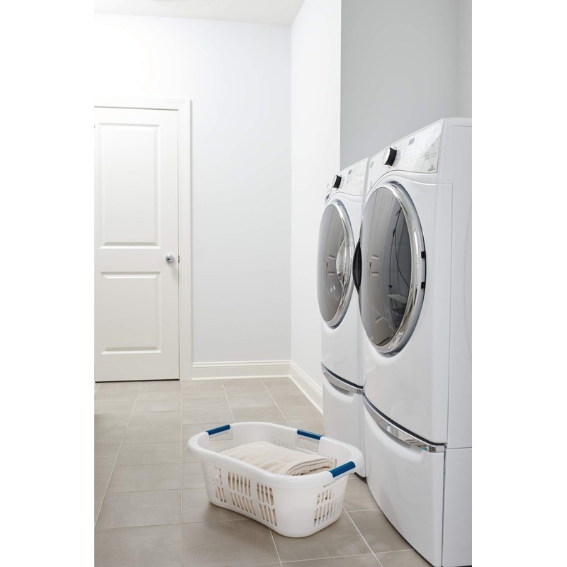 Rubbermaid Large Hip-Hugger Laundry Basket/Hamper, 1.5-Bushel, White, Stackable Storage Bin/Organizer