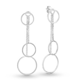 AeraVida Convertible Trio of Circles Front Back Sterling Silver Dangle Chain Earrings