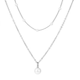 Aonklot Gold Layered Pearl Coker Necklaces Cute Pearl Chain Necklace Elegant Pearl Pendant Necklace Wedding Jewelry Gift