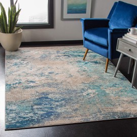 SAFAVIEH Madison Collection MAD440M Modern Boho Abstract Non-Shedding Living Room Bedroom Area Rug, 5' x 5' Square, Blue / Grey