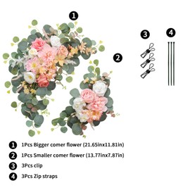 BASIMAN 2pcs Wedding Arch Flowers,Wedding Artificial Sign Flower,Welcome Easel Door Decor Wall swags for Reception Backdrop Table Decorations Welcome Sign (Deep Pink)