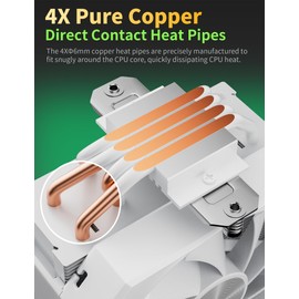 CPU Air Cooler with 4X6mm Heat Pipes,120mm Fan ARGB CPU Cooler 1650rmp,CPU Air Cooler AMD AM5/AM4/AM3 Series,CPU Air Cooler 6.1’’ Height Compatible with Intel LGA 1851/1700/1851/1155/1156/2011(White)