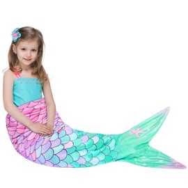 WERNNSAI Mermaid Tail Blanket - Soft Mermaid Blanket for Children Girls 140 x 60 cm Soft Flannel Mermaid Portable Blanket for Teenagers Birthday Gift (Pink & Green), Pink & Green