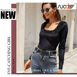 SUOSDEY Rhinestone Belt for Women,Leather Studded Belt for Dress Jeans, Bling Western Cowboy Cowgirl Belt Cross Black