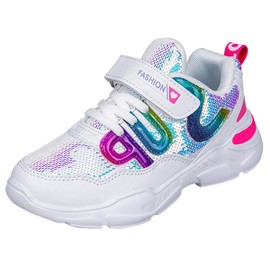 HSNA Girls' Sparkle Scales Trainers Children's Shoes with Velcro Fastening (28-38 EU), White