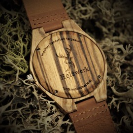 Holzwerk Germany Handgefertigte Designer Zebra-Muster Öko Unisex Damen-Uhr Herren-Uhr Öko Natur Holz-Uhr Leder Armband-Uhr Analog Klassisch Quarz-Uhr in Braun (braun) (Braun)