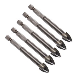 CoCud Titanium Masonry Drill Bit, 12mm Cutting Dia 85mm Length 1/4" Hex Shank Carbide Cross Tip Concrete Drill Bits Yellow - (Applications: for Wood Glass Brick Cement), 5-Pieces