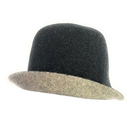 Shihreen Fall/Winter Flat Knit Reversible Cloche Bucket Hat, Warm Boiled Wool Headgear with Adjustable Band, One Size Fits Most Black/Grey