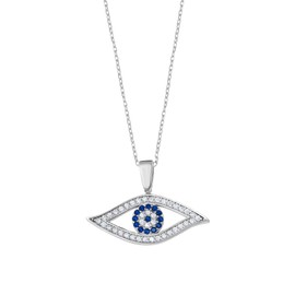 MYSTIC JEWELS 925 Sterling Silver Evil Eye Protection Turkish Eye Pendant Necklace Cubic Zirconia Eye Shape Amulet Jewelry for Women, Cubic Zirconia, Cubic Zirconia